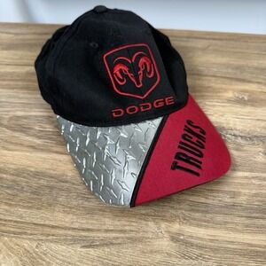 Vintage Rare Dodge Trucks Hat Metallic Adjustable Black Red Silver Logo One Size